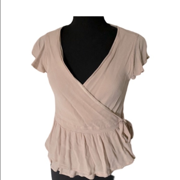 Pink Lily- Beige Wrap Around Blouse - Picture 2 of 5
